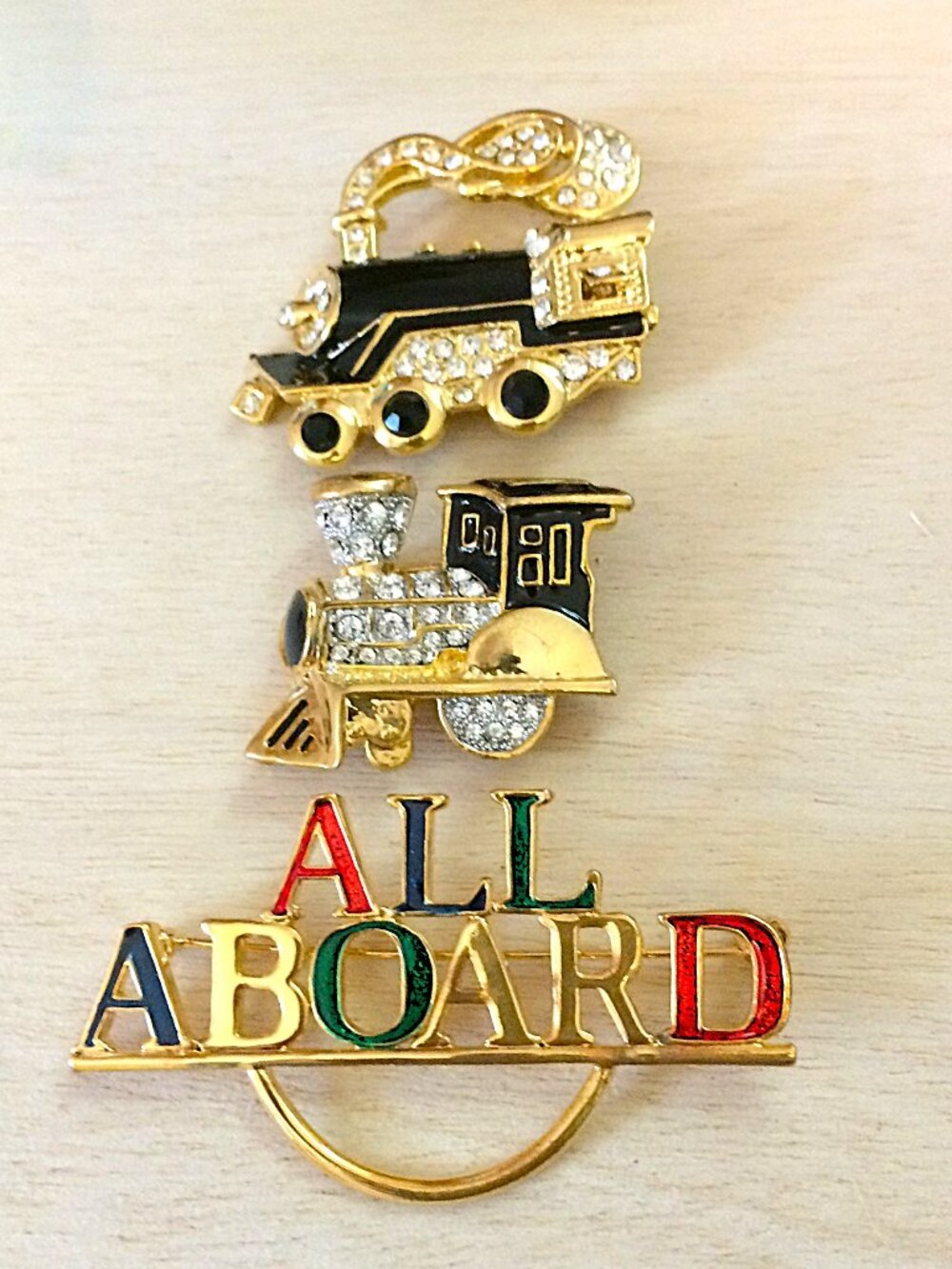 1990s NOS Train and All Aboard Brooch Pins never worn